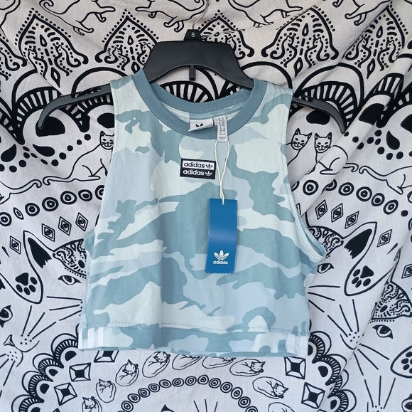 NWT Adidas Blue Camo Crop Tank - Picture 1 of 6